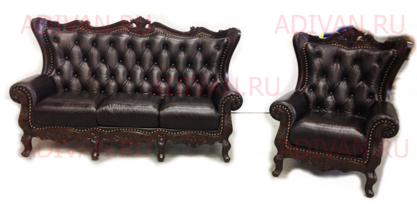 Диван кожаный и 2 кресла в стиле рококо (барокко)